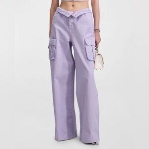 Self-Portrait Mid-Rise Wide Leg Cargo Jeans